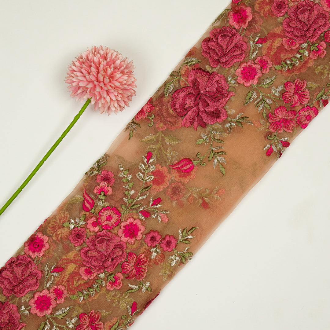 Mahaara Jaal on Peach Silk Organza Embroidered Fabric