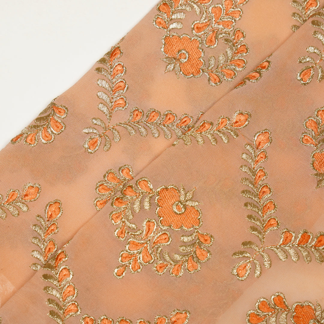 Rounaq Jaal on Peach Semi Georgette Embroidered Fabric