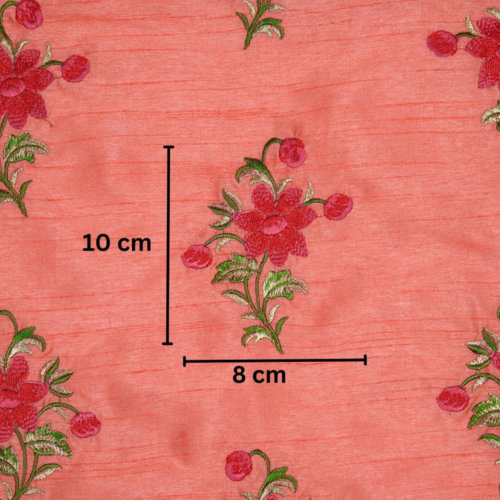 Dalia Floral Buta on Peach Semi Raw Silk Embroidered Fabric