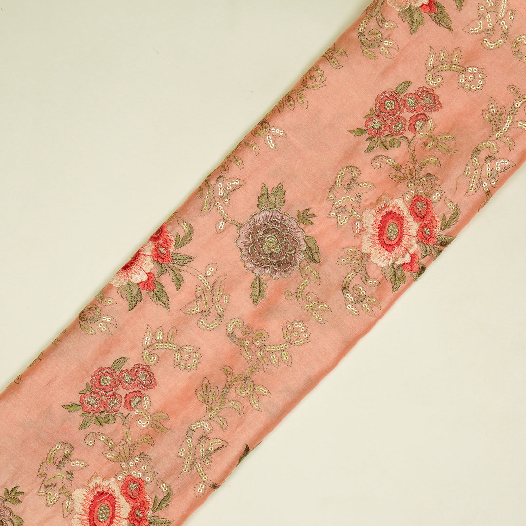 Abhra Jaal on Peach Luxe Silk Chanderi Embroidered Fabric