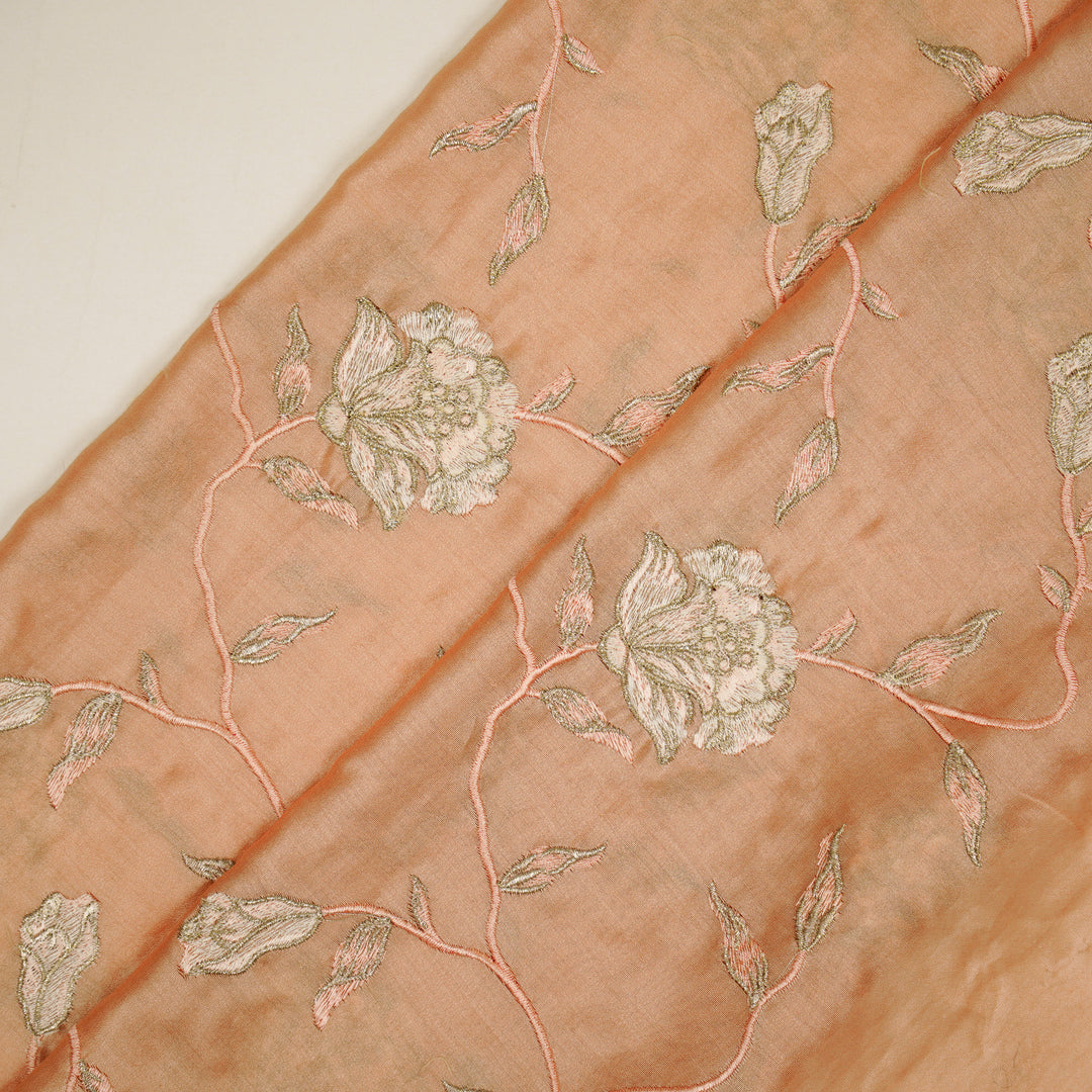 Samaya Jaal on Peach Silk Chanderi Embroidered Fabric