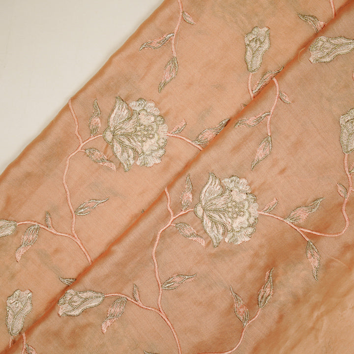 Samaya Jaal on Peach Silk Chanderi Embroidered Fabric