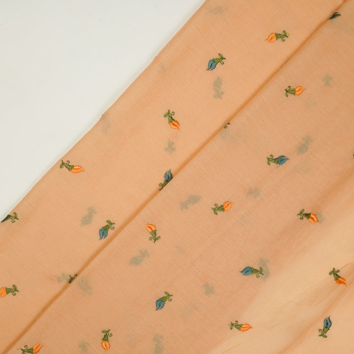 Aria Small Buti on Peach Malmal Embroidered Fabric