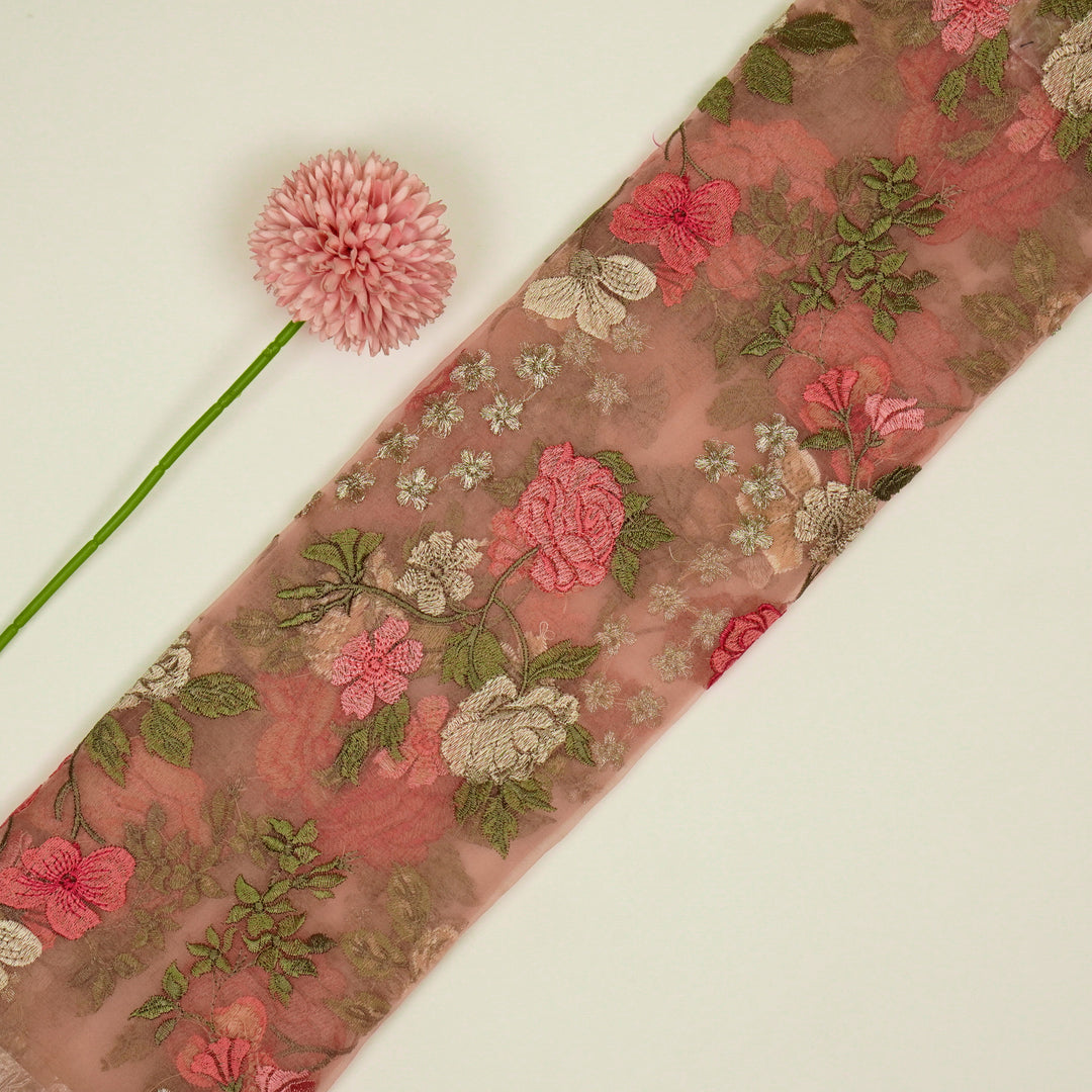 Anvitha Jaal on Peach Silk Organza Embroidered Fabric