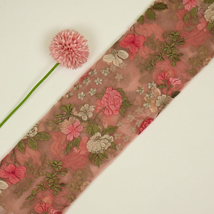 Anvitha Jaal on Peach Silk Organza Embroidered Fabric