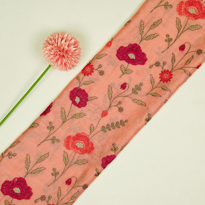 Sahra Jaal on Peach Silk Chanderi Embroidered Fabric