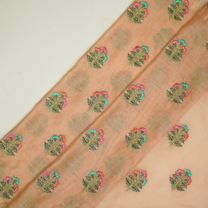 Pushpi Buti on Peach Silk Chanderi Embroidered Fabric