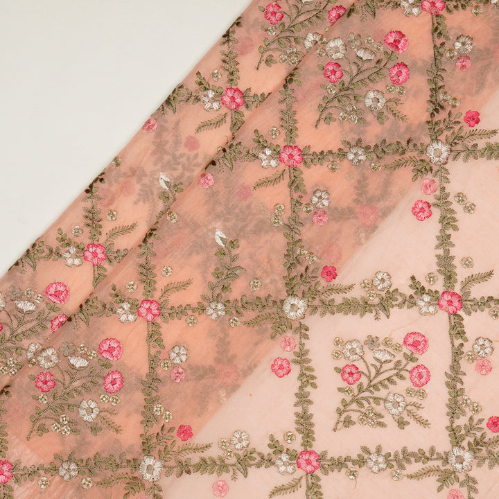 Charita Jaal on Peach Silk Chanderi Embroidered Fabric