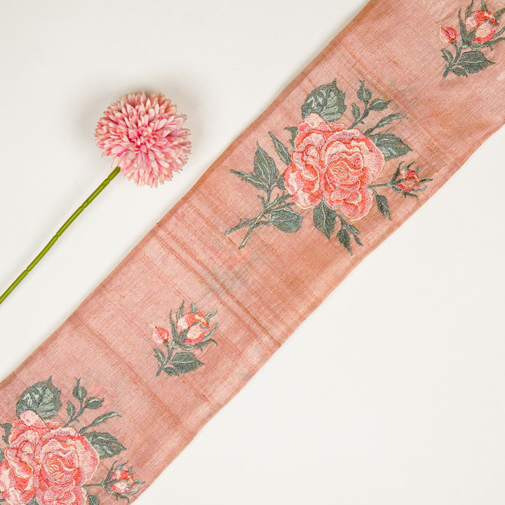 Samreen Buta on Peach Tussar Silk Embroidered Fabric