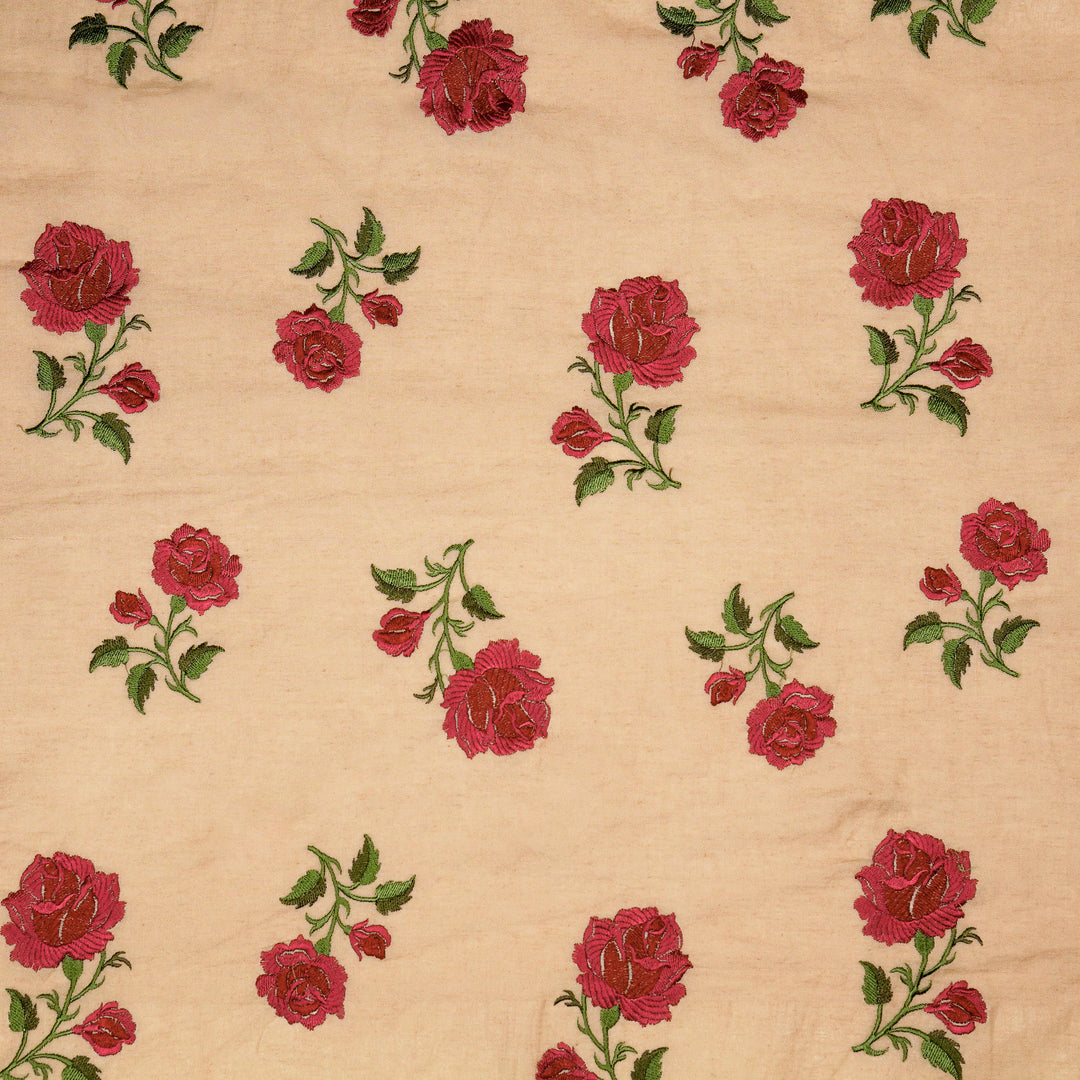Shaima Buta on Peach Cotton Linen Embroidered Fabric