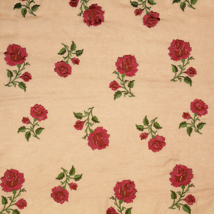 Shaima Buta on Peach Cotton Linen Embroidered Fabric