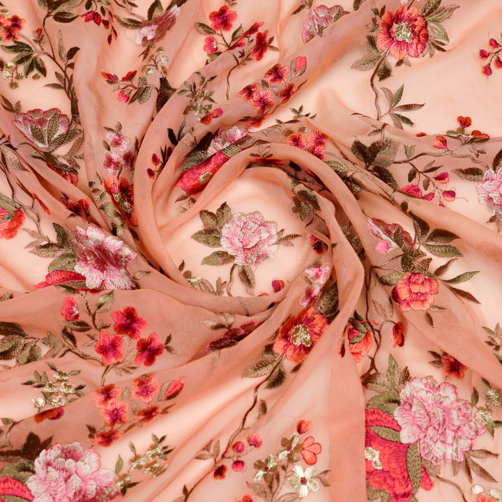 Yamika Jaal on Peach Semi Semi Georgette Embroidered Fabric