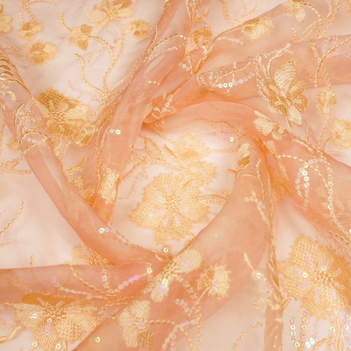 Samiha Jaal on Peach Silk Organza Embroidered Fabric