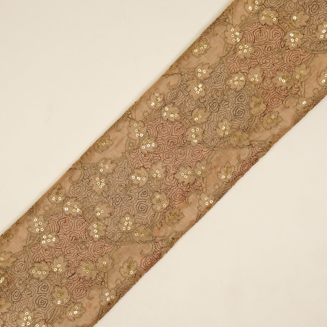 Kashida Jaal on Peach Luxe Silk Chanderi Embroidered Fabric