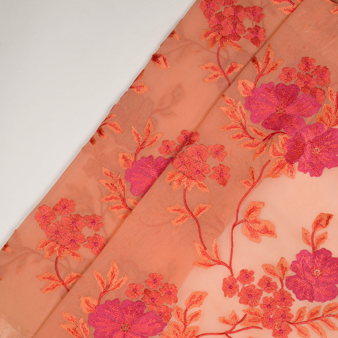 Kushali Jaal on Peach Semi Georgette Embroidered Fabric