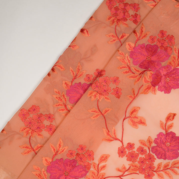 Kushali Jaal on Peach Semi Georgette Embroidered Fabric
