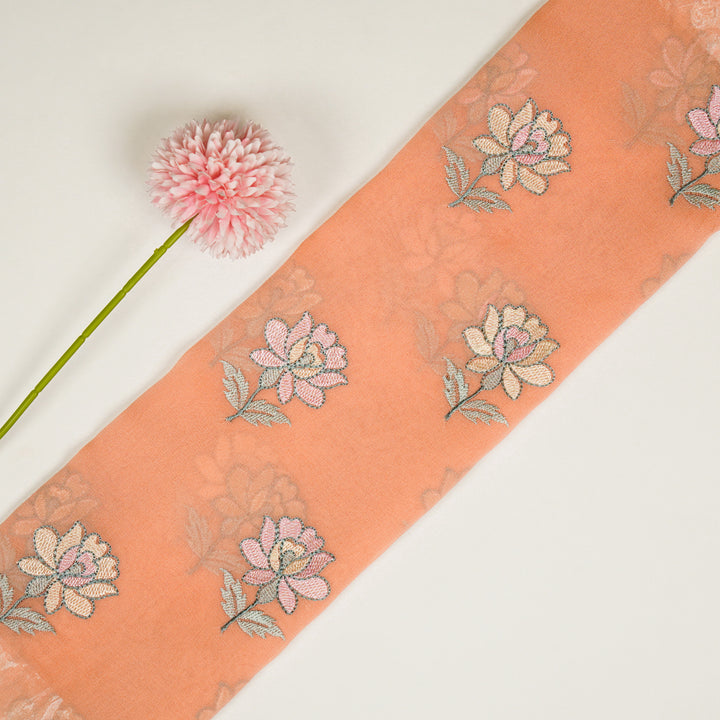 Kalini Buta on Peach Semi Georgette Embroidered Fabric