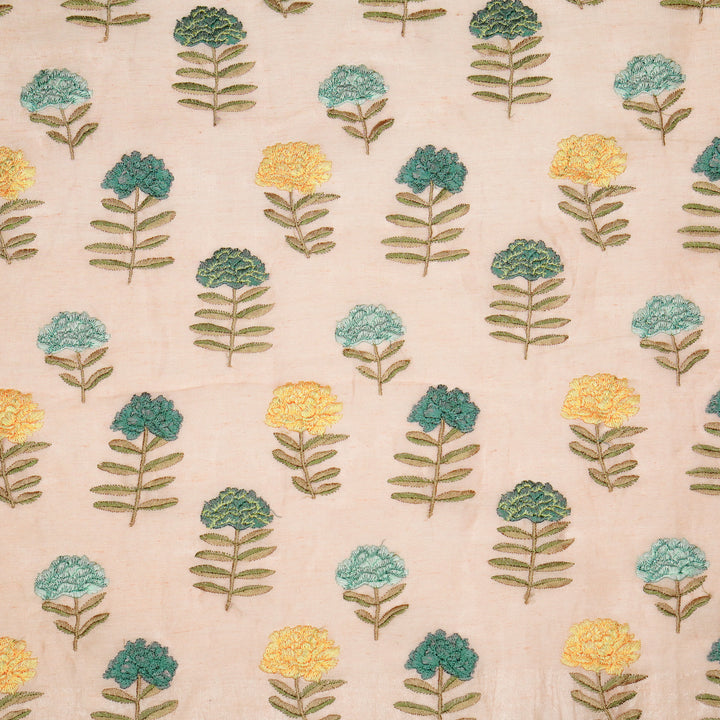 Nayla Buta on Peach Silk Linen Embroidered Fabric