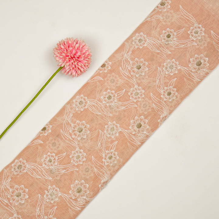 Alara Jaal on Peach Cotton Silk Embroidered Fabric