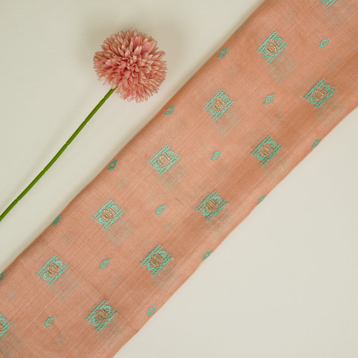 Nishan Buti On Peach Tussar Silk Embroidered Fabric