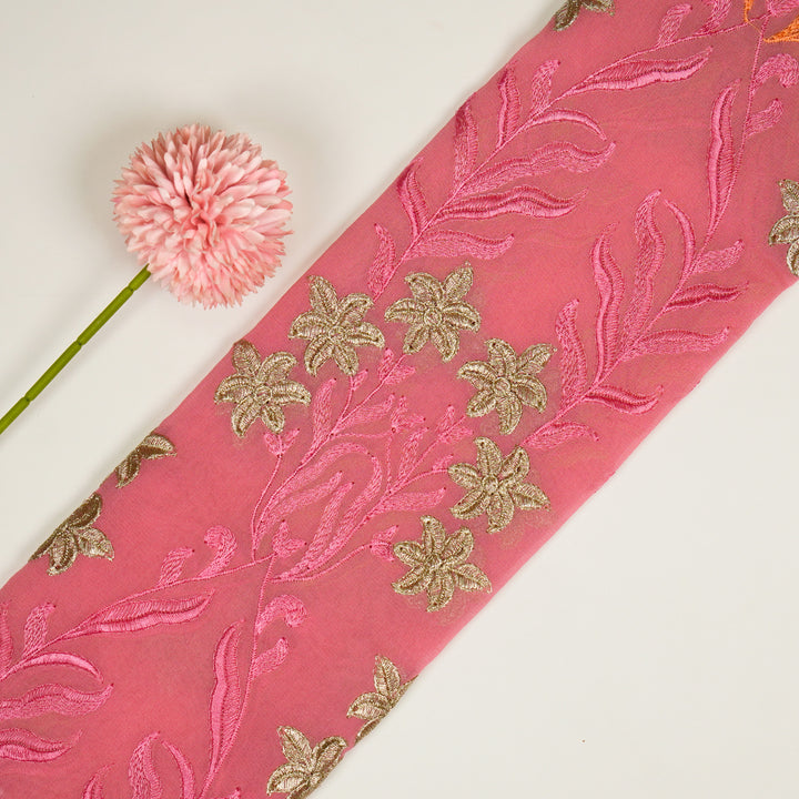 Dalisha Jaal on Pink Semi Georgette Embroidered Fabric