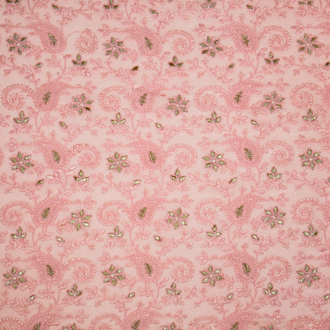 Nabila Jaal on Pink Semi Georgette Embroidered Fabric