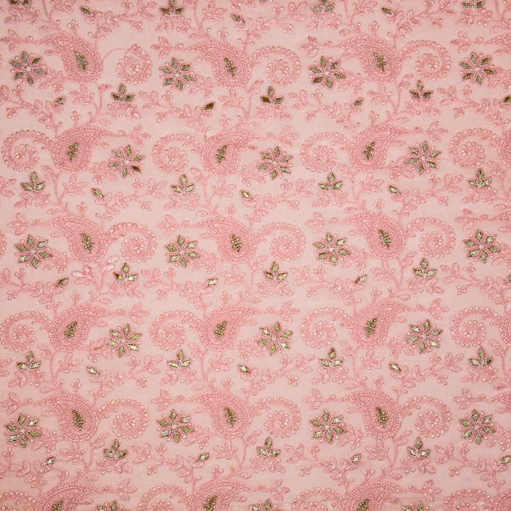 Nabila Jaal on Pink Semi Georgette Embroidered Fabric