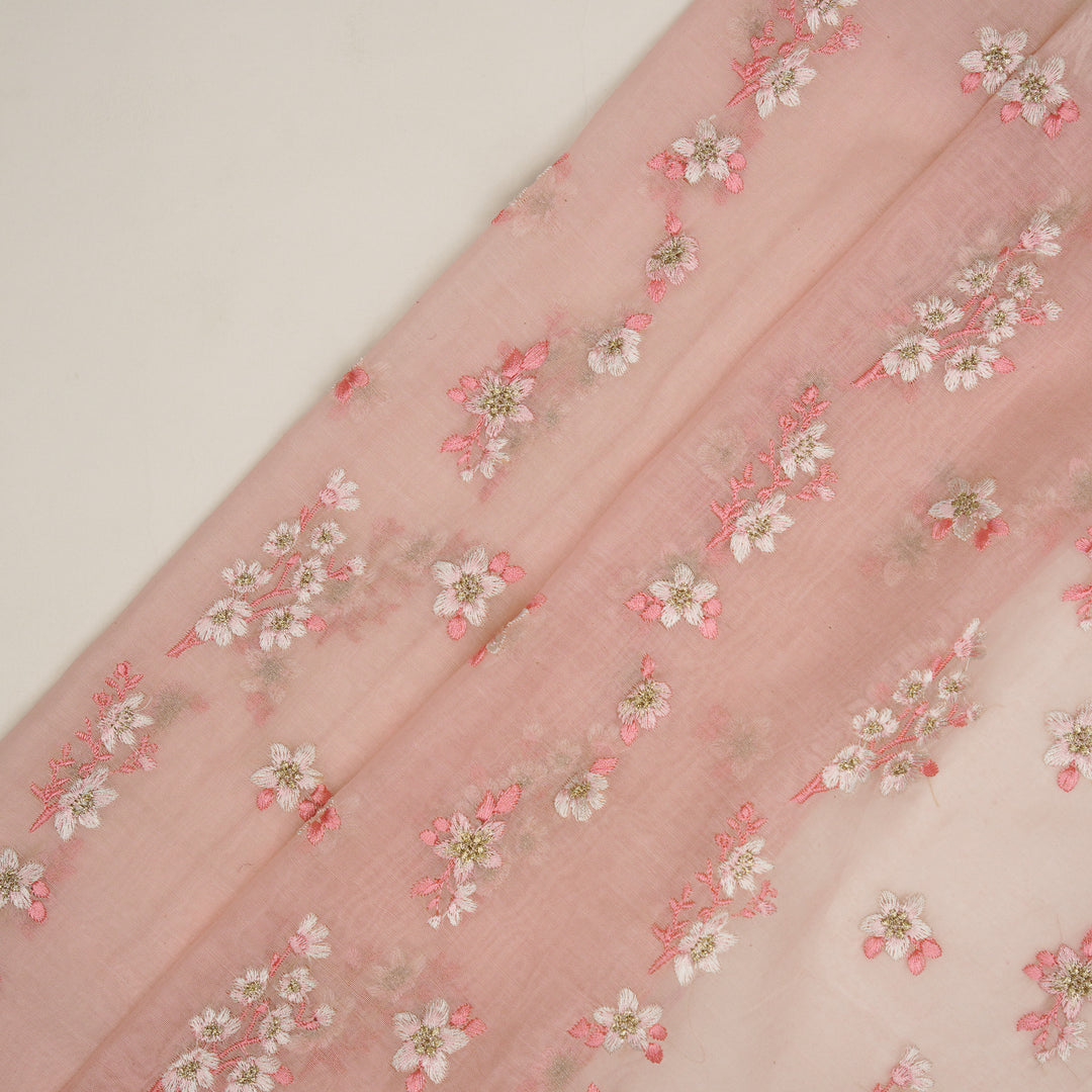 Sheen Buta on Pink Cotton Silk Embroidered Fabric