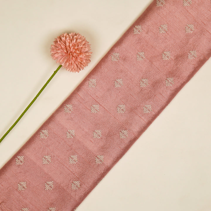 Naqsh Buti on Pink Raw Silk Embroidered Fabric