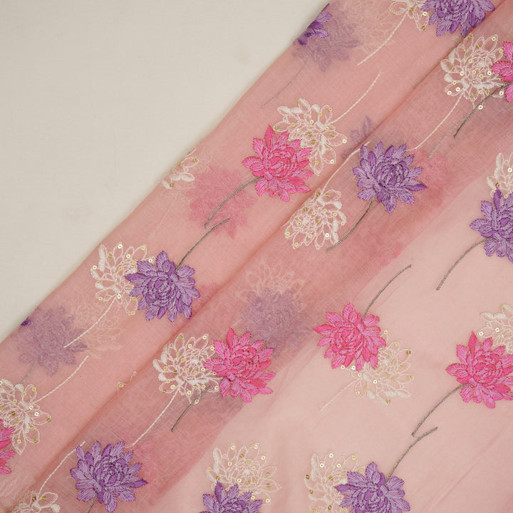 Nahla Buta on Pink Cotton Silk Embroidered Fabric