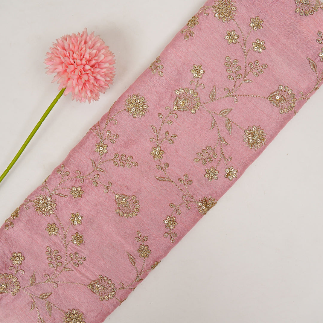 Floral Crown Jaal of Zari with Sequin Touch on Pink Semi Raw Silk
