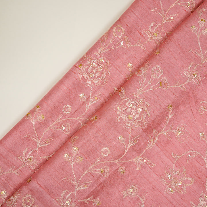 Taraash Jaal on Pink Raw Silk Embroidered Fabric
