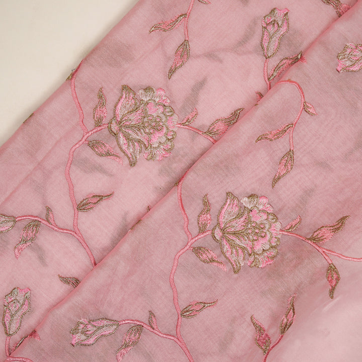Samaya Jaal on Pink Silk Chanderi Embroidered Fabric
