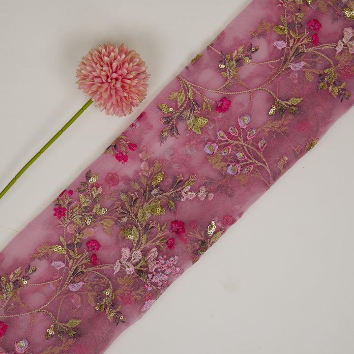Nazm Jaal on Pink Silk Organza Embroidered Fabric