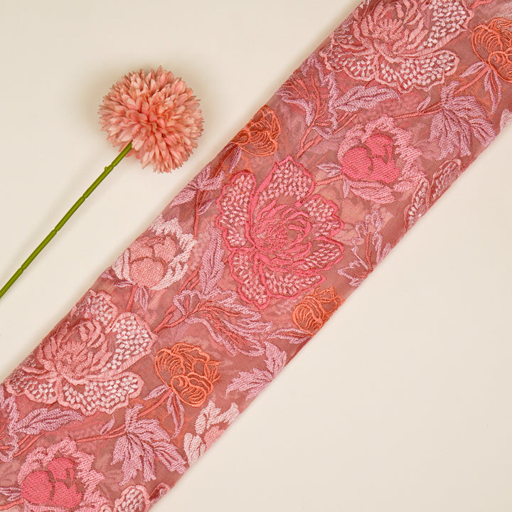 Elisha  Floral Jaal on Pink Silk Organza
