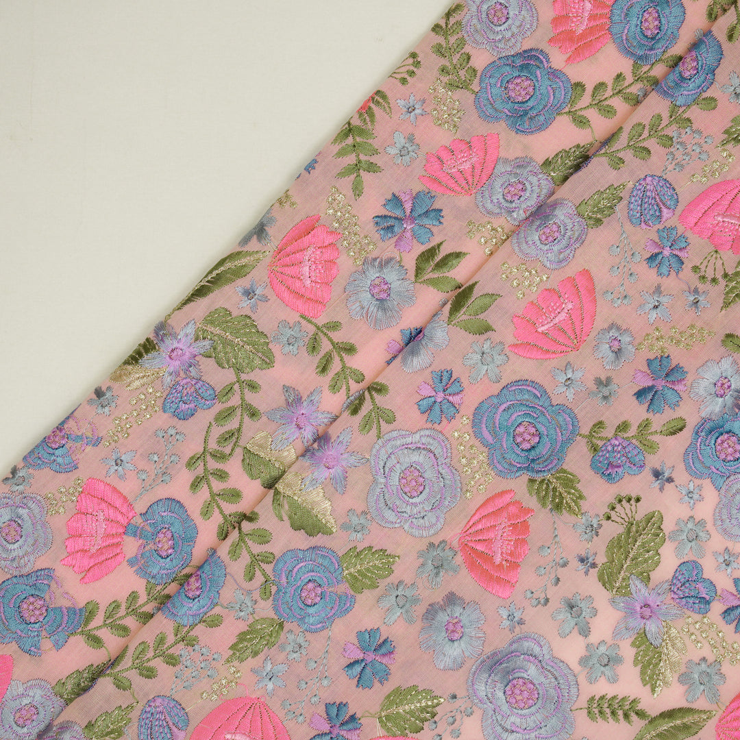 Waha Jaal on Pink Silk Chanderi Embroidered Fabric