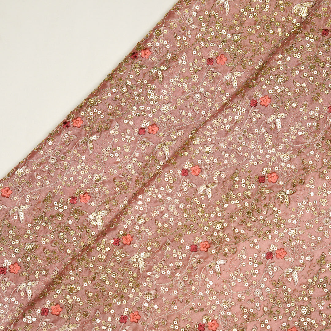 Mehraj Jaal on Pink Silk Chanderi Embroidered Fabric