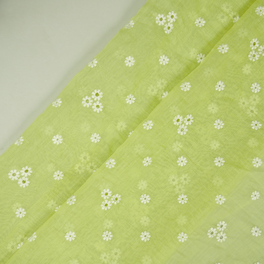 Riti Buti on Pista Cotton Silk Embroidered Fabric