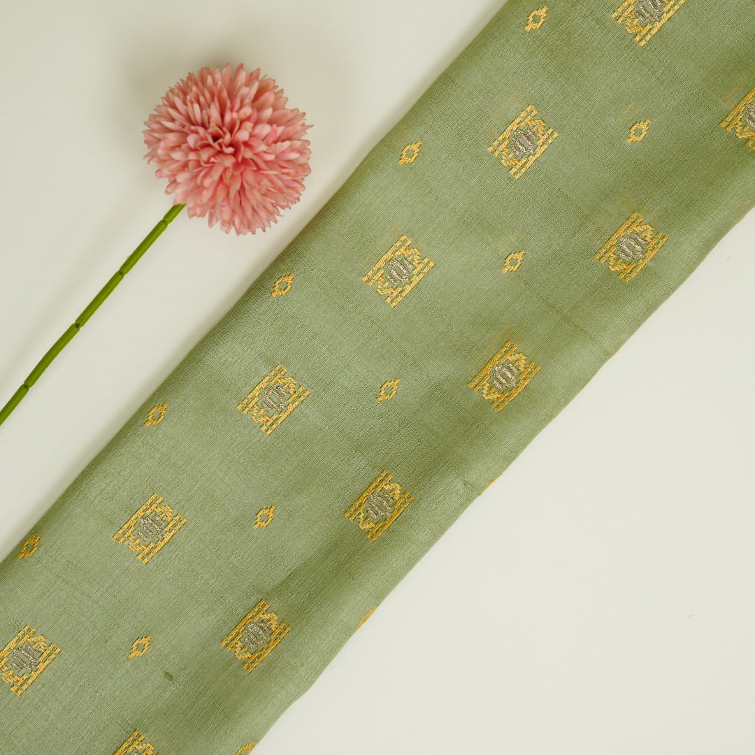 Nishan Buti On Pista Green Tussar Silk Embroidered Fabric