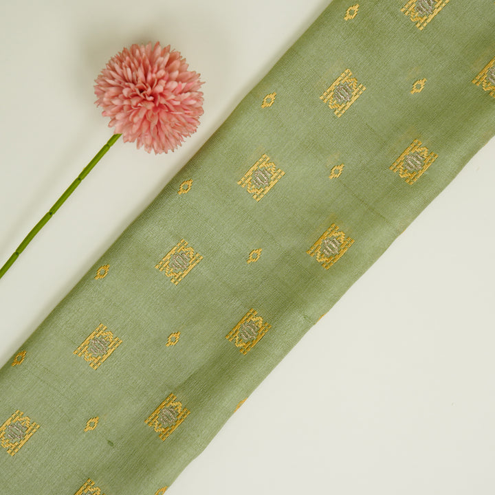 Nishan Buti On Pista Green Tussar Silk Embroidered Fabric