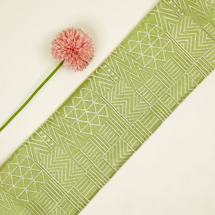 Mehraab Jaal on Pista Luxe Silk Chanderi Embroidered Fabric