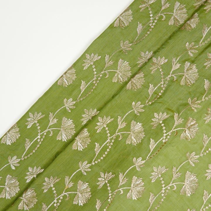 Nazma Jaal on Pista Green Tussar Chanderi Embroidered Fabric