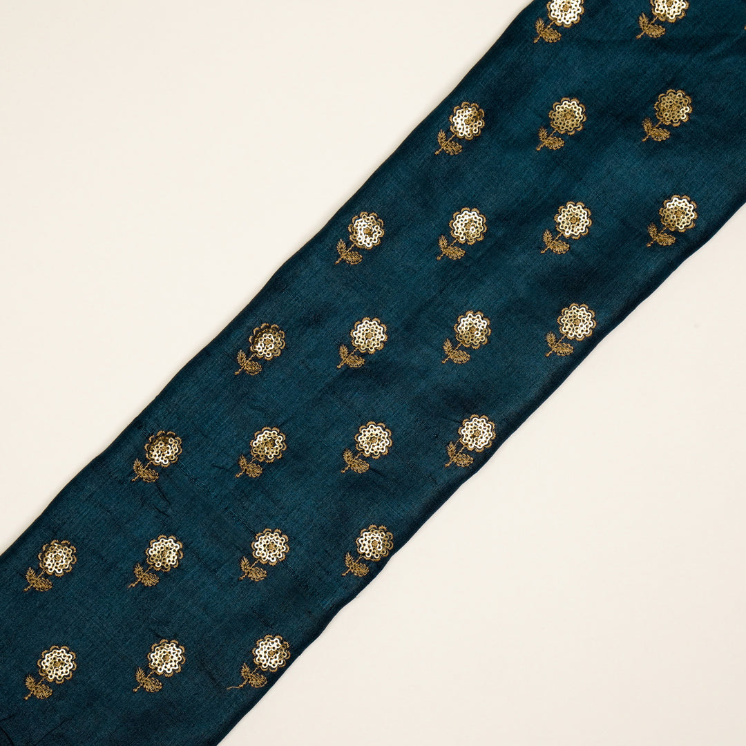 Prussian Blue Munga Silk Ratrika Buti Embroidered Fabric