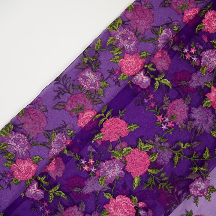 Suman Jaal on Purple Silk Organza Embroidered Fabric