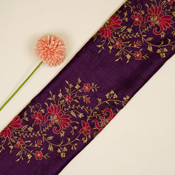 Shamsa Jaal On Purple Tussar Silk Embroidered Fabric