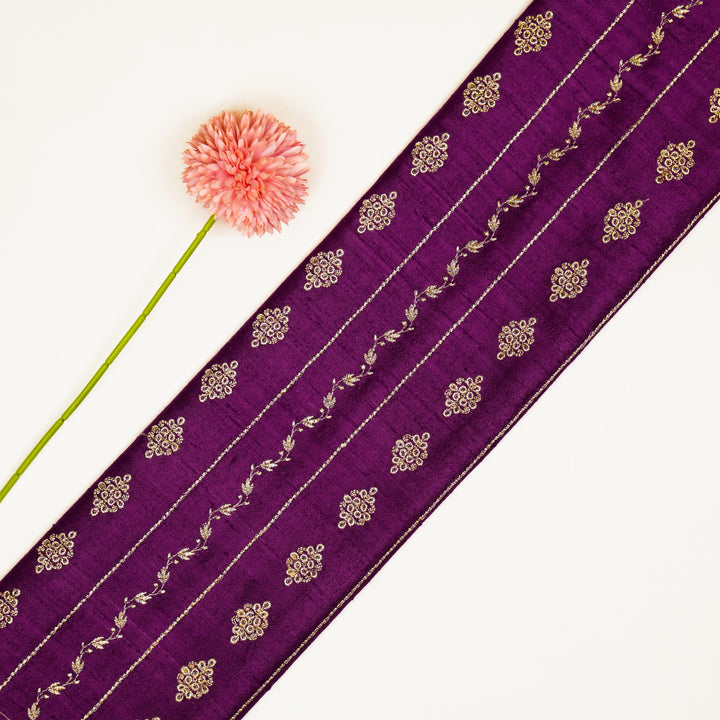 Akaar jaal on Purple Raw Silk Embroidered Fabric