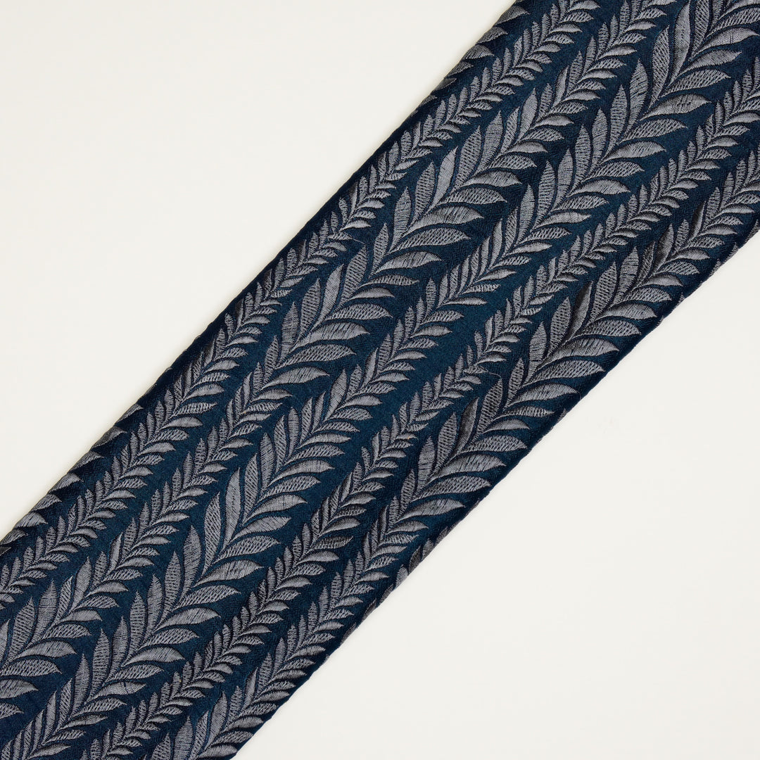 Zeena Jaal on Navy Blue Dola Silk Embroidered Fabric