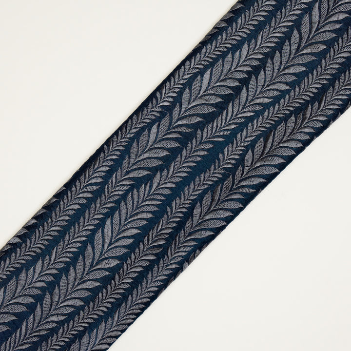 Zeena Jaal on Navy Blue Dola Silk Embroidered Fabric