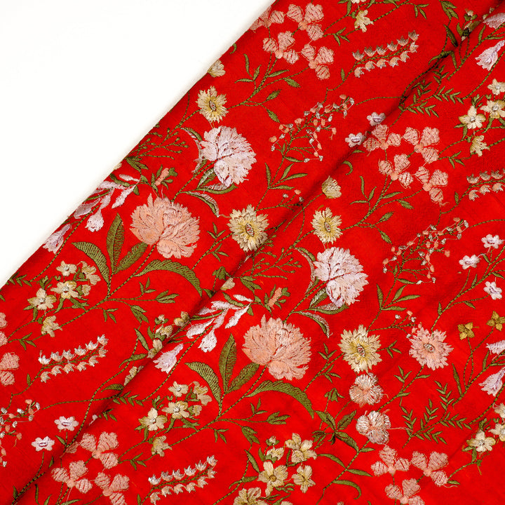 Mehvish Jaal on Red Raw Silk Embroidered Fabric