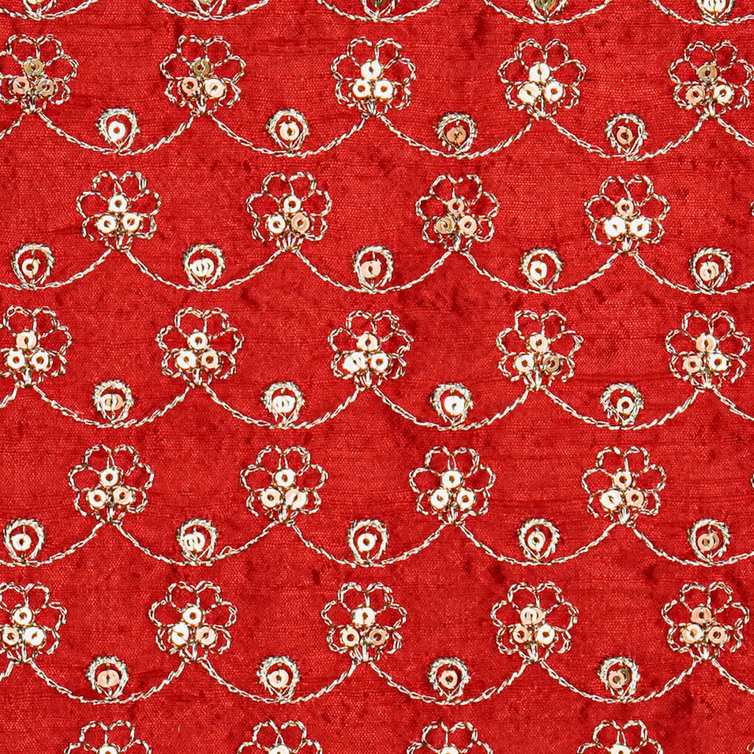 Varnika Jaal on Red Raw Silk Embroidered Fabric